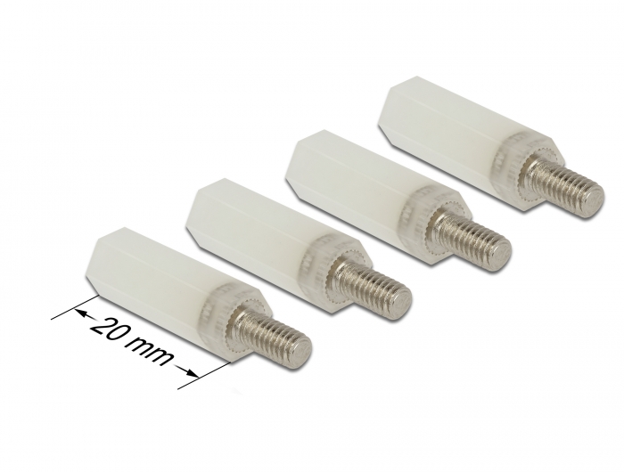 Delock Abstandshalter M4 x M4, Sechskant, Innen / Außen, 20 mm natur 4 Stück #2 