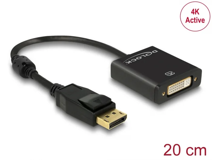 Delock Adapter DisplayPort 1.2 Stecker > DVI Buchse 4K Aktiv schwarz #1 