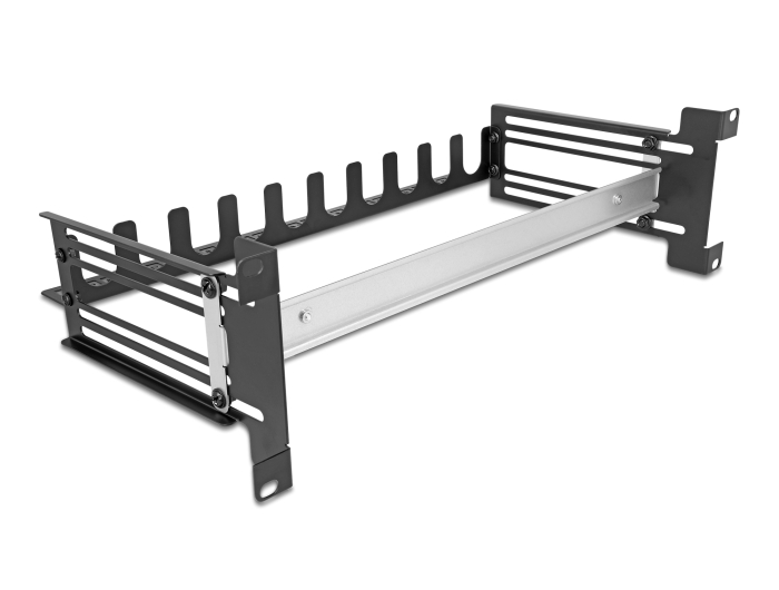 Delock 19″ Schutzschalterleiste mit Abdeckung, Kabelzugentlastungsschiene und tiefenverstellbarer Hutschiene 3 HE Metall schwarz #2 