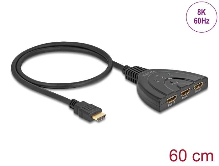 Delock HDMI Switch 3 x HDMI in zu 1 x HDMI out 8K 60 Hz mit integriertem Kabel 60 cm #1 