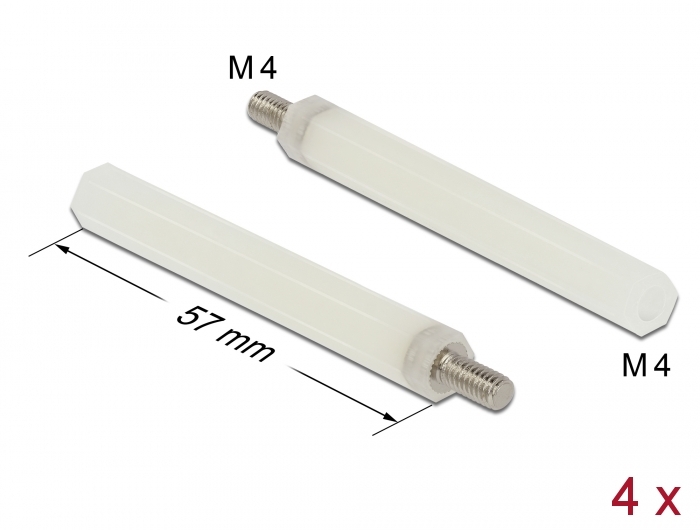 Delock Abstandshalter M4 x M4, Sechskant, Innen / Außen, 57 mm natur 4 Stück #1 