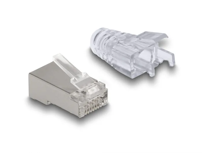 Delock RJ45 Modularer Stecker mit vorderer Öffnung (easy connect) Cat.6 und Knickschutztülle 50er Set #3 