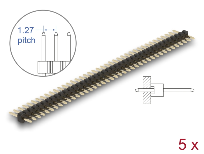 Delock Stiftleiste 40 Pin, Rastermaß 1,27 mm, 1-reihig, gerade, 5 Stück #1 