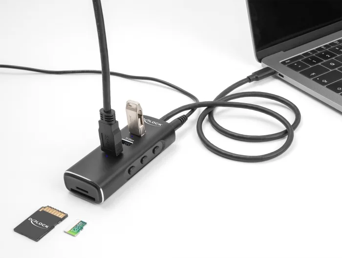Delock 3 Port USB 10 Gbps Hub inklusive SD und Micro SD Card Reader mit USB Type-C™ Anschluss 60 cm Kabel und Schalter für jeden Port #5 