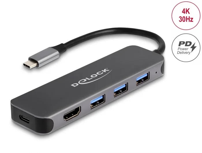 Delock 3 Port USB Hub und 4K HDMI Ausgang mit USB Type-C™ Anschluss und PD 85 Watt #1 