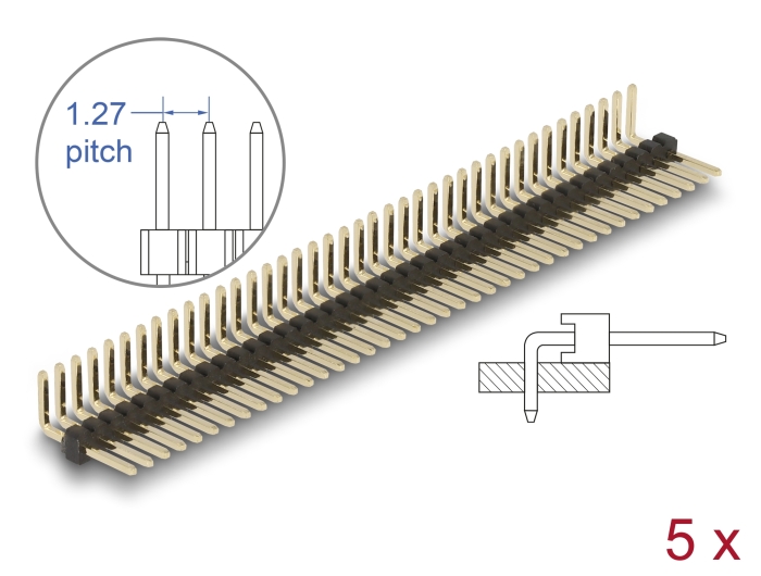 Delock Stiftleiste 40 Pin, Rastermaß 1,27 mm, 1-reihig, gewinkelt, 5 Stück #1 