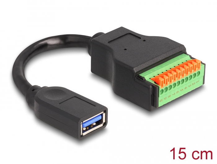 Delock USB 3.2 Gen 1 Kabel Typ-A Buchse zu Terminalblock Adapter mit Drucktaster 15 cm #1 