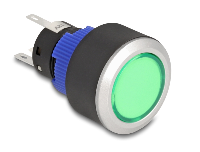 Delock Drucktaster vorstehend zum Einbau 22 mm 5 x Lötanschluss Taster flach Plastik LED grün #1 