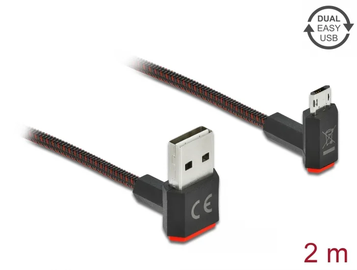 Delock EASY-USB 2.0 Kabel Typ-A Stecker zu EASY-USB Typ Micro-B Stecker gewinkelt oben / unten 2 m schwarz #1 