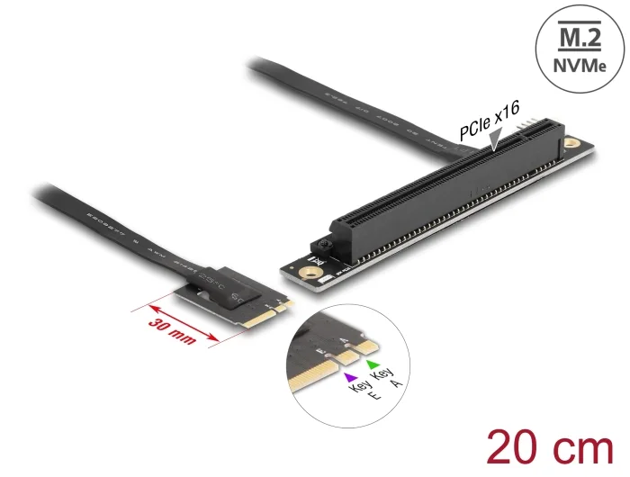 Delock M.2 Key A+E zu PCIe x16 NVMe Adapter gewinkelt mit 20 cm Kabel #1 