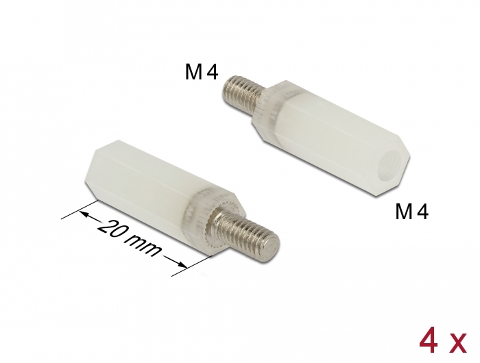 Delock Abstandshalter M4 x M4, Sechskant, Innen / Außen, 20 mm natur 4 Stück #1 