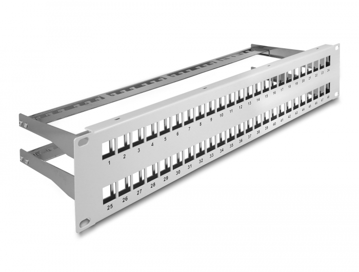 Delock 19″ Keystone Patchpanel 48 Port mit Entlastungsschienen 2 HE grau #1 