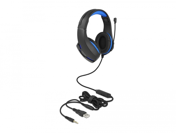 Delock Gaming Headset Over-Ear mit 3,5 mm Klinkenstecker und blauem LED Licht für PC, Notebook und Spielekonsolen #2 
