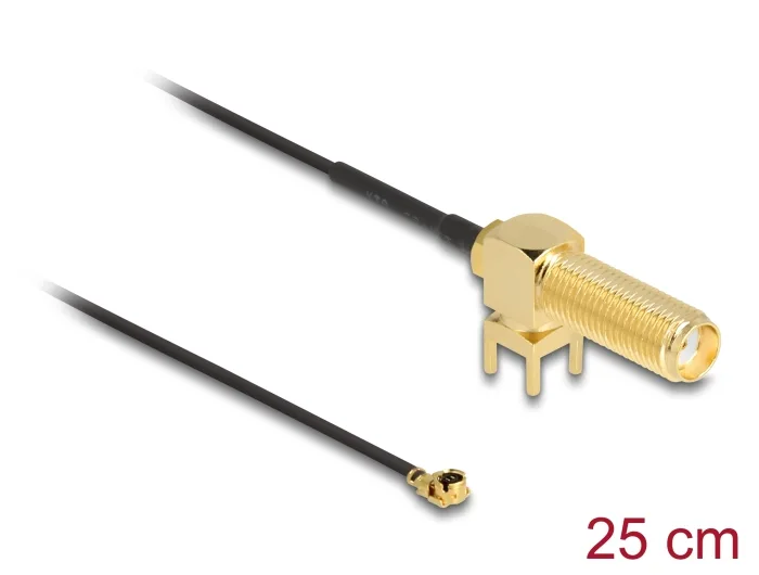 Delock Antennenkabel SMA 90° PCB Buchse zum Einbau zu I-PEX Inc., MHF® I Stecker 1.13 25 cm Gewindelänge 15 mm #1 