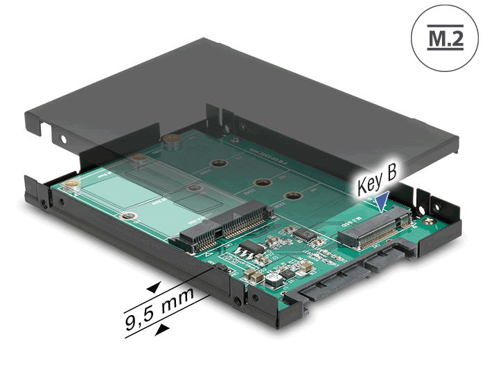 Delock 2.5″ Konverter SATA 22 Pin > 1 x M.2 Key B + 1 x mSATA - 9,5 mm #1 