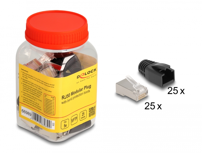 Delock RJ50 Modularer Stecker Cat.5e mit Knickschutztülle 25er Set #1 