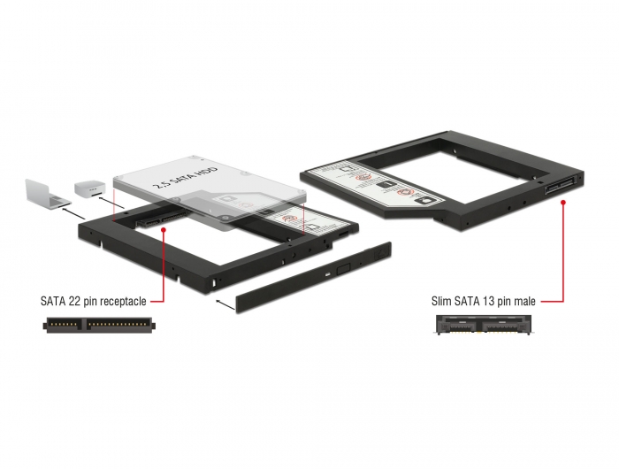 Delock Caddy Slim SATA 5.25″ Einbaurahmen (10 mm) für 1 x 2.5″ SATA HDD bis 9,5 mm #6 