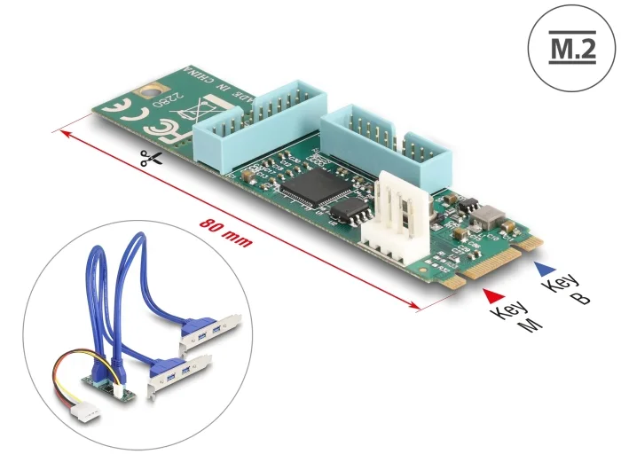 Delock Konverter M.2 Key B+M Stecker zu 4 x USB 5 Gbps Typ-A Buchse mit 50 cm Kabel #1 