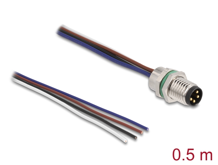 Delock M8 Einbaukabel A-kodiert 4 Pin Stecker für Panel mit offenen Kabeln Front Montage 0,5 m #1 