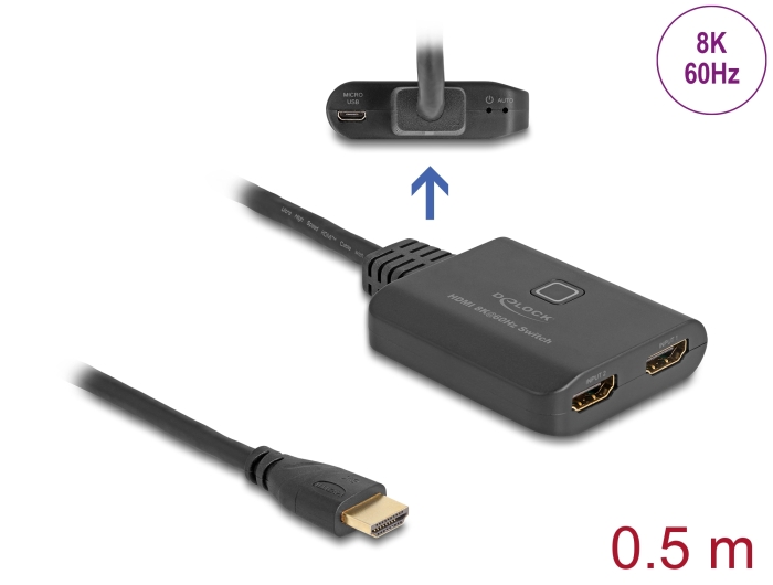 Delock HDMI Switch 2 x HDMI in zu 1 x HDMI out 8K 60 Hz mit integriertem Kabel 50 cm #1 