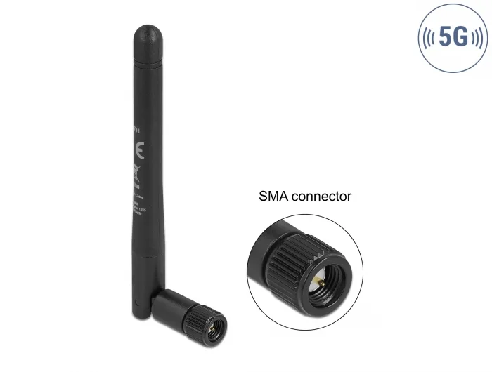 Delock 5G 3,3 - 5,0 GHz Antenne SMA Stecker -1,0 - 4,5 dBi 10,9 cm omnidirektional mit Kippgelenk und flexiblem Material schwarz #1 