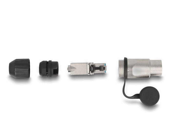 RJ45 Modularer Stecker feldkonfektionierbar Cat.6A mit robusten Kabelsteckergehäuse und Schutzkappe passend für die Delock Durchführungskupplungen 67061 und 67062 IP66 staub- und wasserdicht #4 