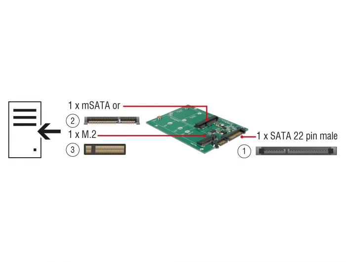 Delock Konverter SATA 22 Pin > 1 x M.2 + 1 x mSATA #2 