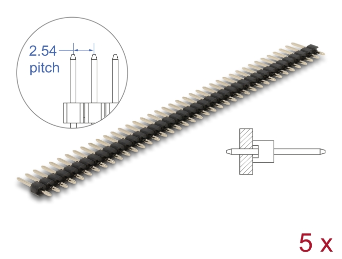 Delock Stiftleiste 40 Pin, Rastermaß 2,54 mm, 1-reihig, gerade, 5 Stück #1 