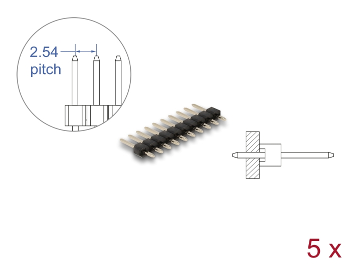 Delock Stiftleiste 10 Pin, Rastermaß 2,54 mm, 1-reihig, gerade, 5 Stück #1 
