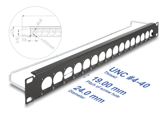 Delock 19″ D-Typ Patchpanel mit Entlastungsschiene 16 Port 1 HE schwarz #1 