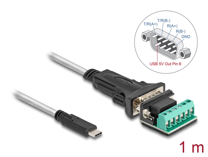 Delock Adapter USB Type-C™ zu 1 x Seriell RS-422/485 Stecker mit 6 Pin Terminalblock 5 V 1 m #1 
