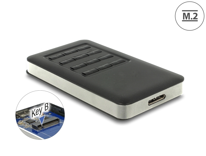 Delock Externes Gehäuse M.2 Key B 42 mm SSD > USB 3.0 Typ Micro-B Buchse mit Verschlüsselungsfunktion #1 