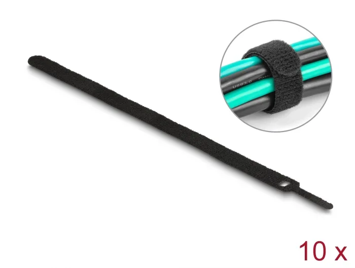 Delock Klett-Kabelbinder L 250 x B 12 mm schwarz 10 Stück #1 