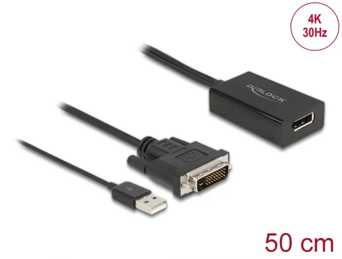 Delock Adapter DVI Stecker zu DisplayPort 1.2 Buchse schwarz 4K mit HDR Funktion 50 cm #1 