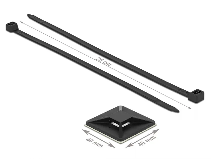 Delock Befestigungssockel 40 x 40 mm mit Kabelbinder L 250 x B 7,2 mm schwarz #3 