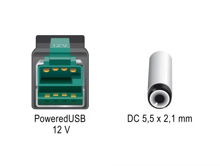 Delock PoweredUSB Kabel Stecker 12 V > DC 5,5 x 2,1 mm Stecker 1 m für POS Drucker und Terminals #5 