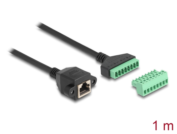 Delock RJ45 Kabel Cat.6 Buchse zu Terminalblock Adapter zum Einbau 1 m 2-teilig #1 