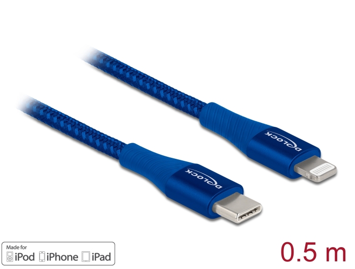 Delock Daten- und Ladekabel USB Type-C™ zu Lightning™ für iPhone™, iPad™ und iPod™ blau 0,5 m MFi #1 