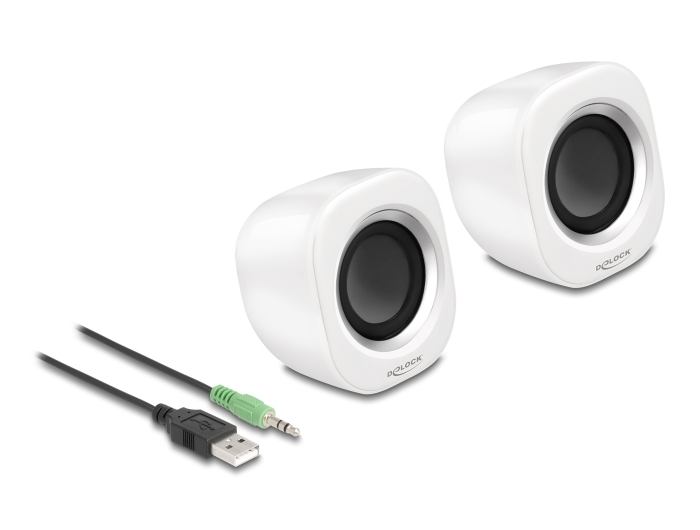Delock Mini Stereo PC Lautsprecher mit 3,5 mm Klinkenstecker und USB Stromversorgung weiß #1 
