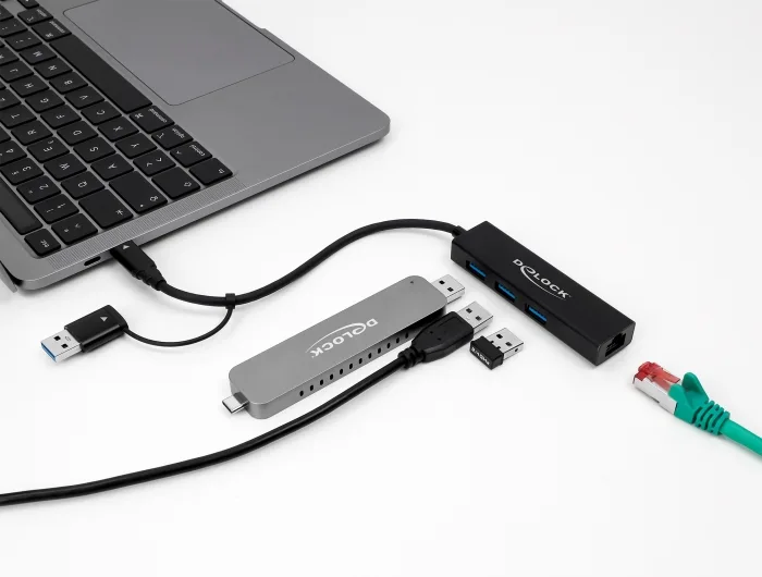 Delock 3 Port USB 3.2 Gen 1 Hub + Gigabit LAN mit USB Type-C™ oder USB Typ-A Anschluss #2 