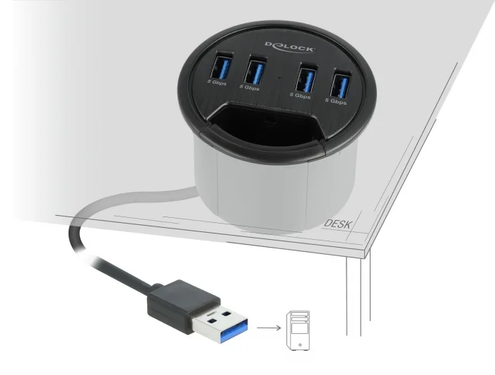Delock 4 Port Tisch-Hub mit 4 x SuperSpeed USB Typ-A Port #1 