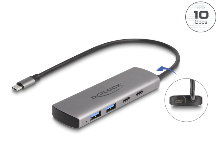 Delock USB 10 Gbps 2 Port USB Typ-A + 2 Port USB Type-C™ Hub mit USB Type-C™ Anschluss und zusätzlicher Strombuchse #1 