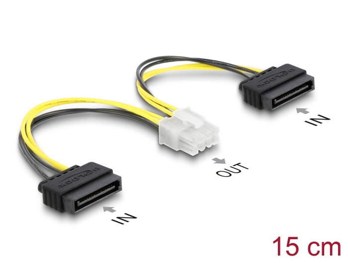 Delock Stromkabel 2 x SATA 15 Pin Stecker zu 8 Pin EPS Stecker 15 cm #1 