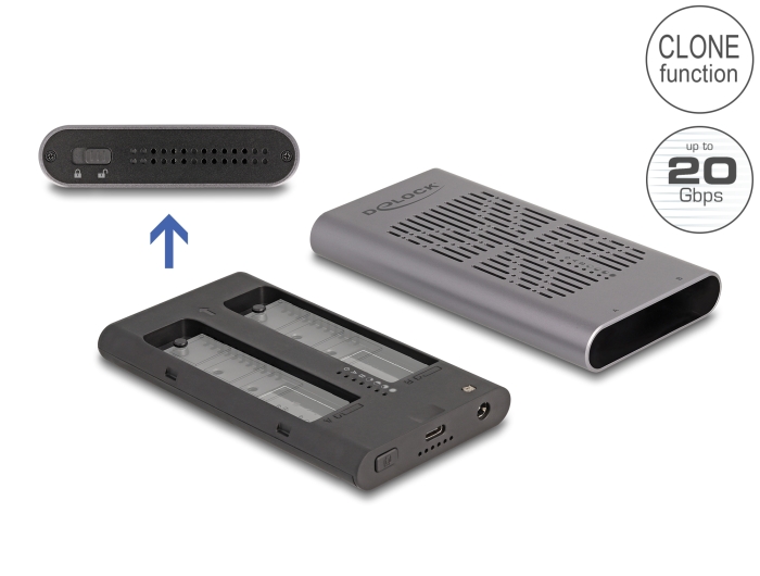 Delock Externes USB 20 Gbps Gehäuse für 2 x M.2 NVMe PCIe SSD mit USB Type-C™ Buchse und Klon Funktion #1 