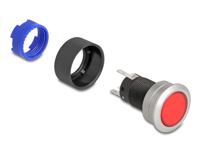 Delock Drucktaster vorstehend zum Einbau 22 mm 5 x Lötanschluss Taster flach Plastik LED rot #3 