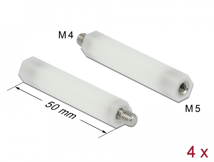 Delock Abstandshalter M5 x M4, Sechskant, Innen / Außen, 50 mm natur 4 Stück #1 
