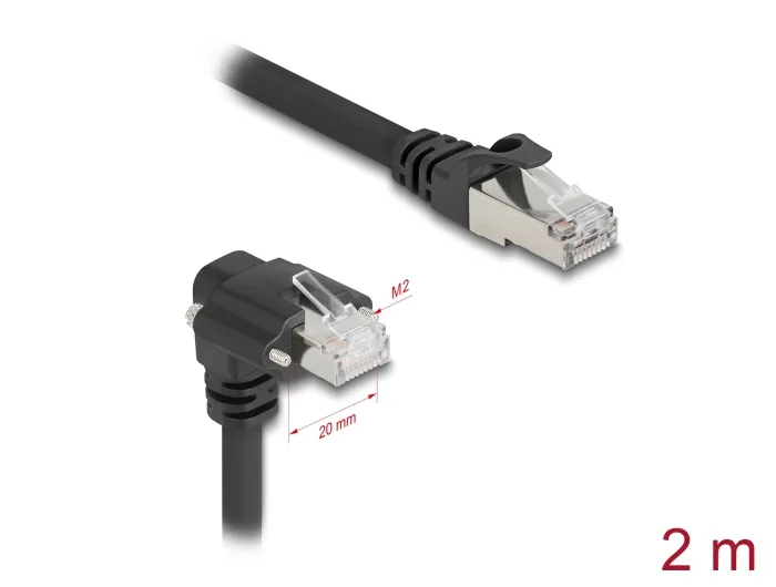 Delock GigE Kamera Kabel RJ45 Stecker 90° gewinkelt mit Schrauben zu RJ45 Stecker Cat.6 S/FTP 2 m schwarz #1 