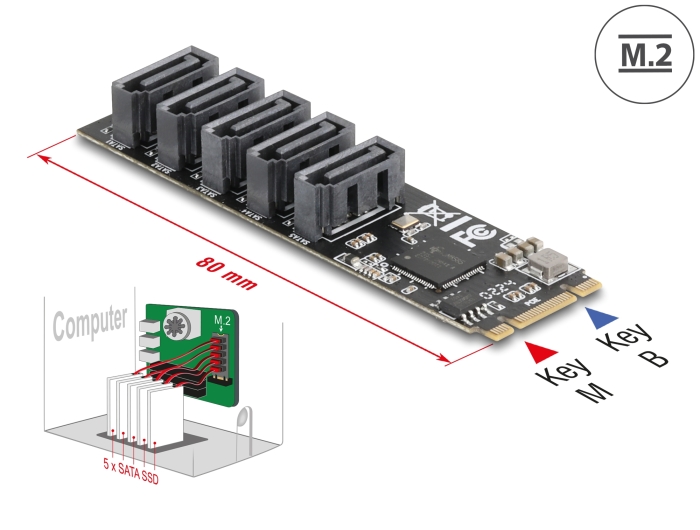 Delock M.2 2280 Key B+M Kontroller zu 5 x SATA #1 
