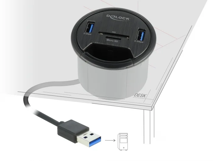 Delock 2 Port Tisch-Hub 2 x SuperSpeed USB Typ-A und Card Reader für SD und Micro #1 