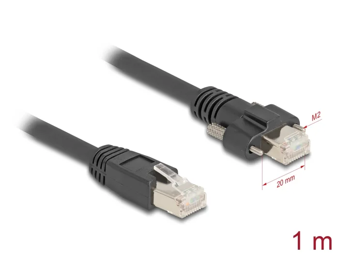 Delock Kabel RJ45 Stecker zu RJ45 Stecker mit Schraubenabstand 20 mm für GigE Kamera Cat.6A S/FTP 1 m schwarz #1 